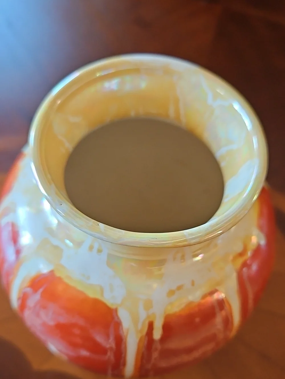 VTG Studio Art Pottery Vase Drip Glaze Sunset Orange & Cream